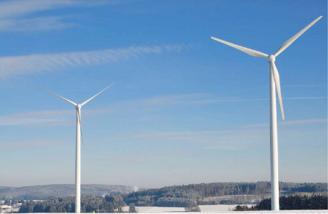 Two Wind Turbines on a Winters Day